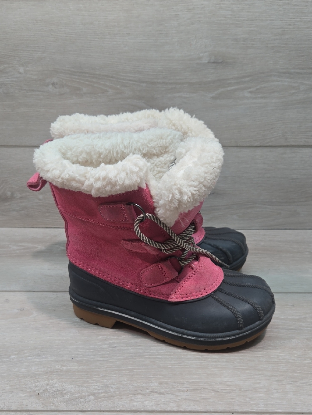 Cat&Jack Kids Big Girl Pink Suede Winter Boots Faux Shearling Rubber Shoes 13